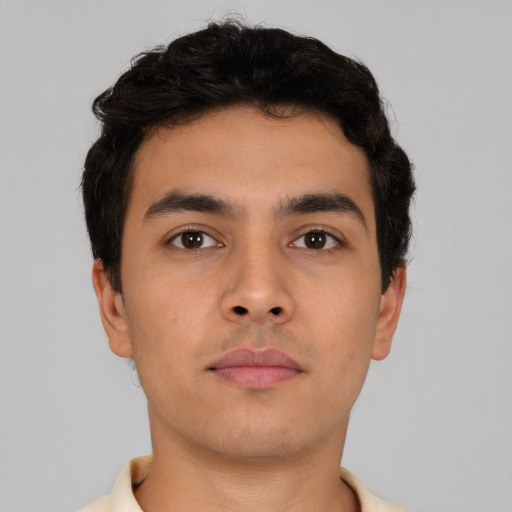 Neutral asian young-adult male with short  brown hair and brown eyes