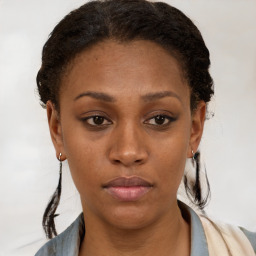 Neutral black young-adult female with short  brown hair and brown eyes