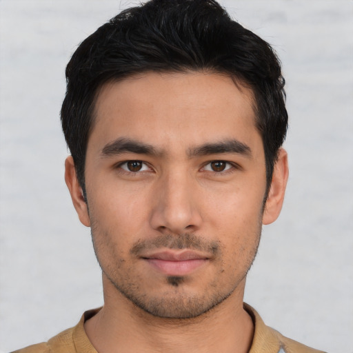 Neutral asian young-adult male with short  black hair and brown eyes