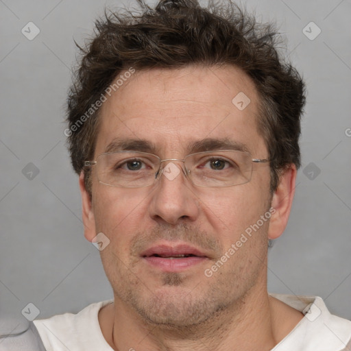 Neutral white adult male with short  brown hair and brown eyes