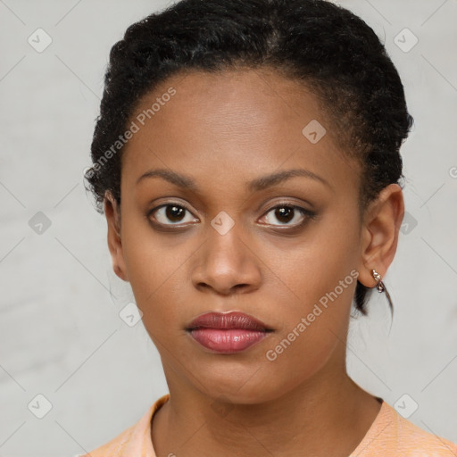 Neutral black young-adult female with short  brown hair and brown eyes