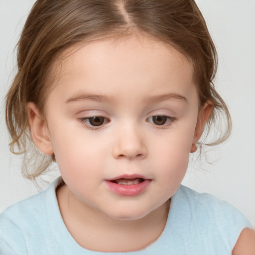 Neutral white child female with medium  brown hair and brown eyes