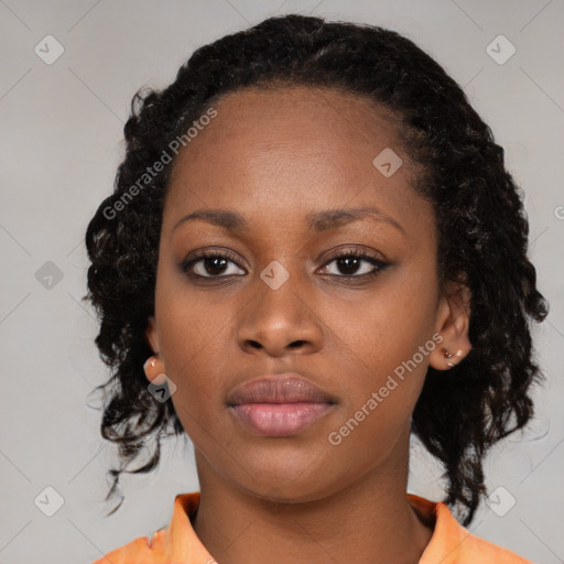 Neutral black young-adult female with medium  black hair and brown eyes