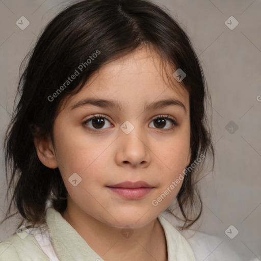 Neutral white child female with medium  brown hair and brown eyes