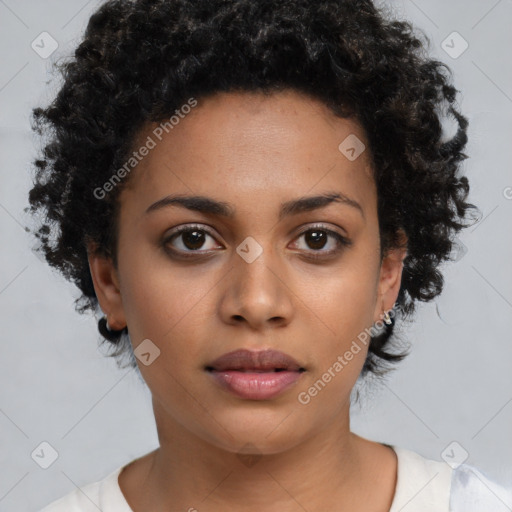 Neutral black young-adult female with short  brown hair and brown eyes