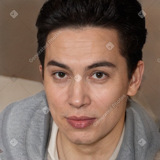 Neutral white adult male with short  brown hair and brown eyes