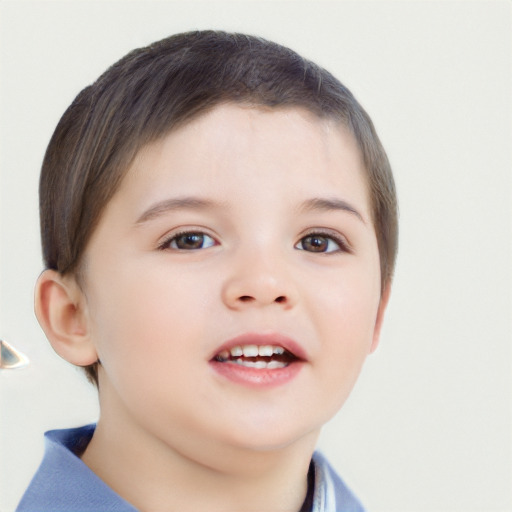 Joyful white child female with short  brown hair and brown eyes
