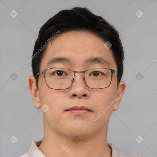 Neutral asian young-adult male with short  brown hair and brown eyes