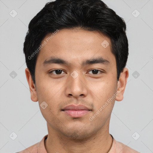 Neutral asian young-adult male with short  black hair and brown eyes