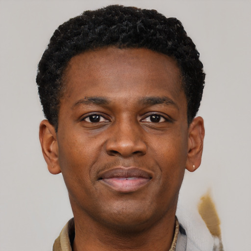 Neutral black young-adult male with short  brown hair and brown eyes