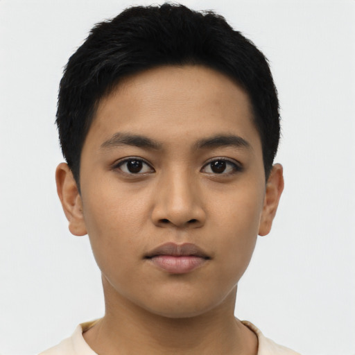 Neutral asian young-adult male with short  black hair and brown eyes