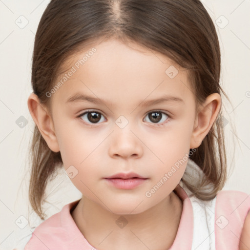 Neutral white child female with medium  brown hair and brown eyes