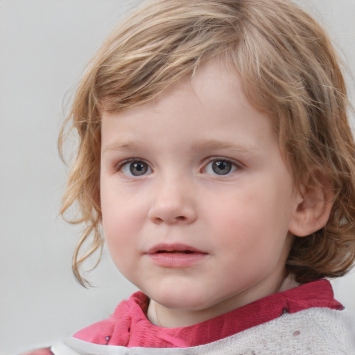 Neutral white child female with medium  brown hair and blue eyes