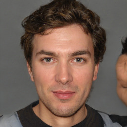 Neutral white adult male with short  brown hair and brown eyes