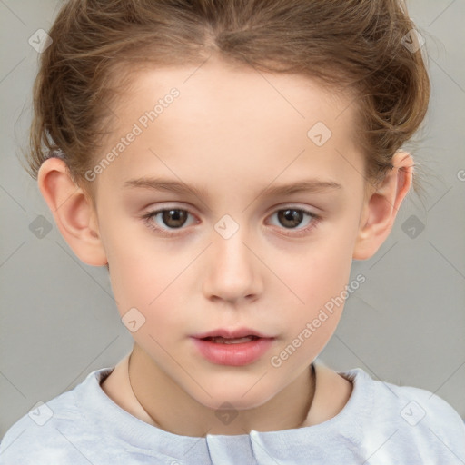 Neutral white child female with short  brown hair and brown eyes