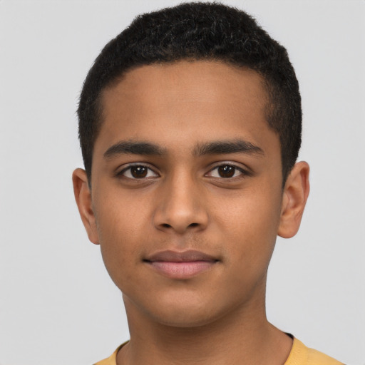 Neutral latino young-adult male with short  brown hair and brown eyes