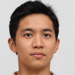 Neutral asian young-adult male with short  brown hair and brown eyes