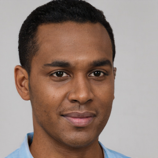 Neutral black young-adult male with short  brown hair and brown eyes