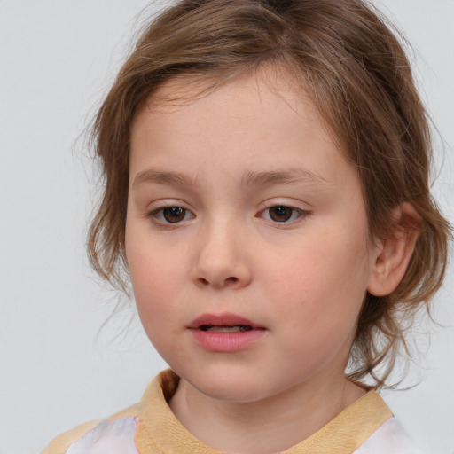 Neutral white child female with medium  brown hair and brown eyes