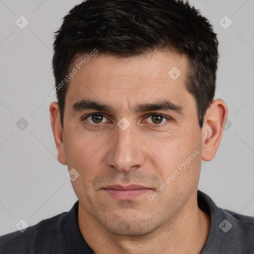 Neutral white adult male with short  brown hair and brown eyes