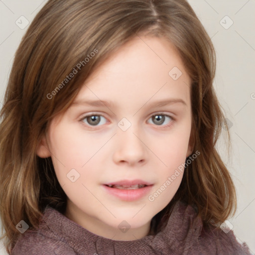 Neutral white child female with medium  brown hair and brown eyes