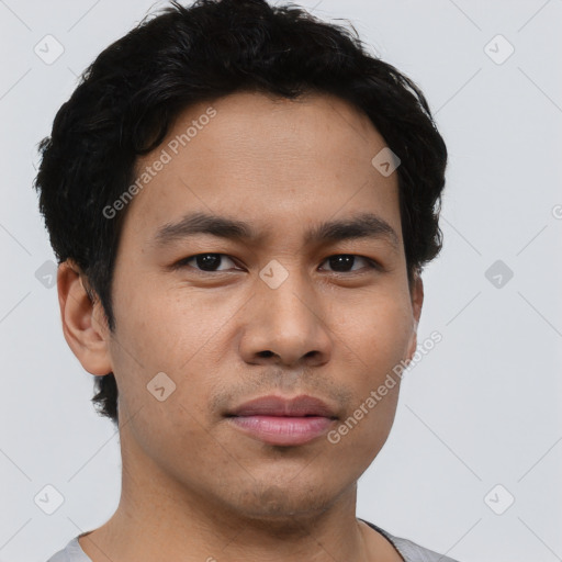 Neutral asian young-adult male with short  black hair and brown eyes