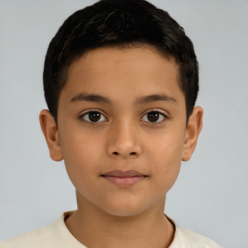 Neutral latino child male with short  brown hair and brown eyes