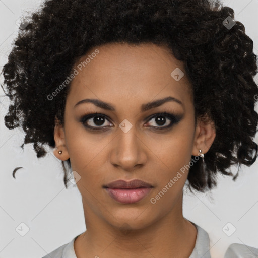 Neutral black young-adult female with short  black hair and brown eyes