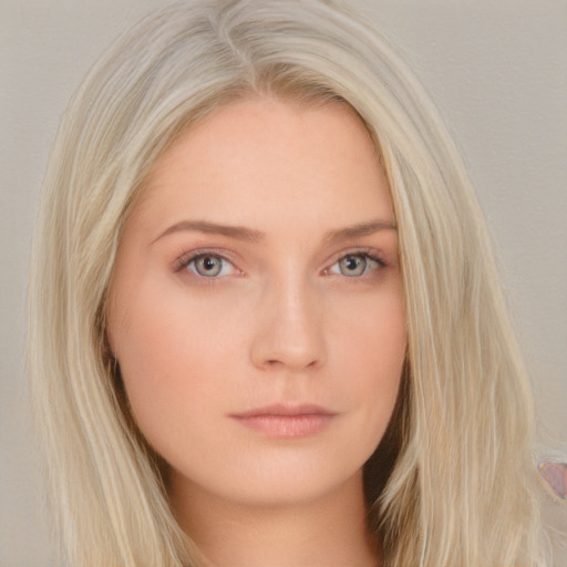 Neutral white young-adult female with long  blond hair and brown eyes