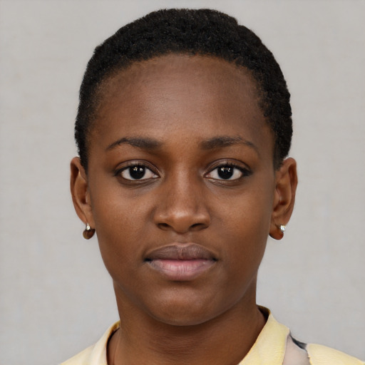 Neutral black young-adult female with short  brown hair and brown eyes