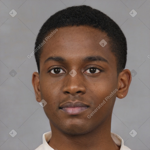 Neutral black young-adult male with short  brown hair and brown eyes