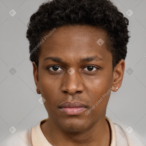 Neutral black young-adult male with short  brown hair and brown eyes