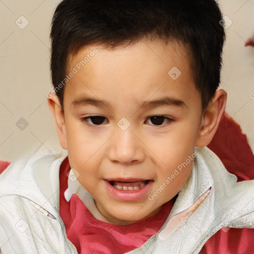 Joyful white child male with short  brown hair and brown eyes