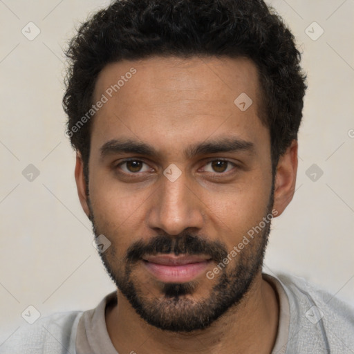 Neutral white young-adult male with short  black hair and brown eyes