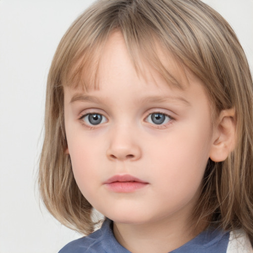 Neutral white child female with medium  brown hair and grey eyes