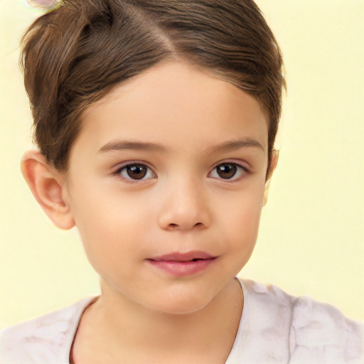 Neutral white child female with short  brown hair and brown eyes