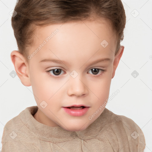 Neutral white child female with short  brown hair and brown eyes