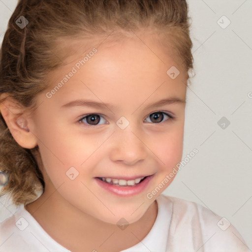 Joyful white child female with short  brown hair and brown eyes