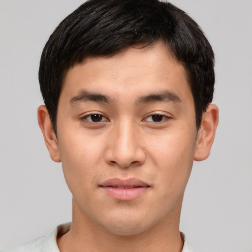 Neutral asian young-adult male with short  brown hair and brown eyes