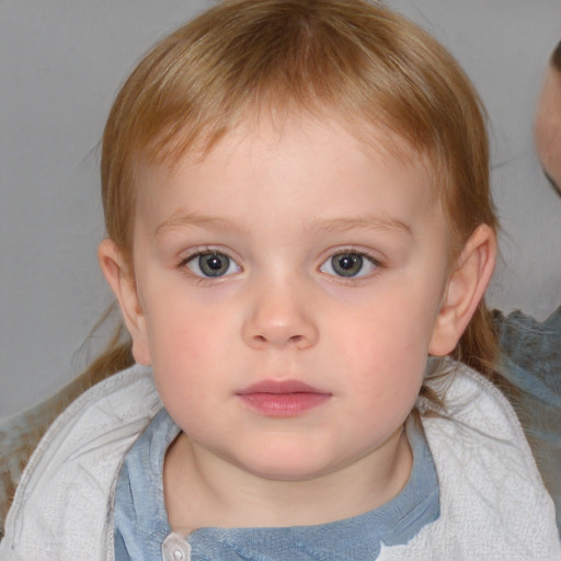 Neutral white child female with medium  brown hair and blue eyes