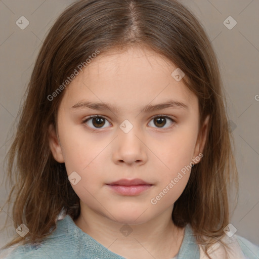 Neutral white child female with medium  brown hair and brown eyes