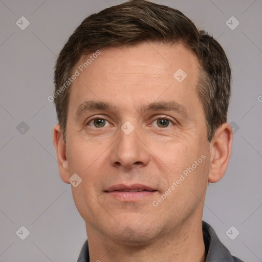 Neutral white adult male with short  brown hair and brown eyes