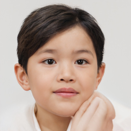 Neutral asian child female with short  brown hair and brown eyes