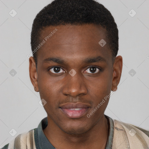 Neutral black young-adult male with short  brown hair and brown eyes