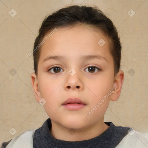 Neutral white child female with short  brown hair and brown eyes