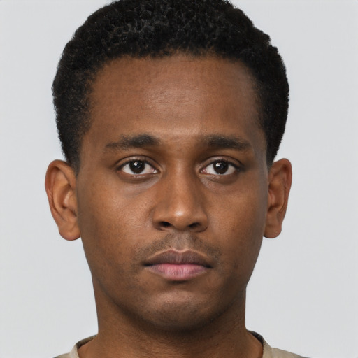 Neutral black young-adult male with short  brown hair and brown eyes