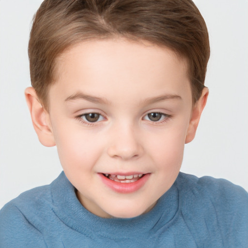 Joyful white child female with short  brown hair and brown eyes