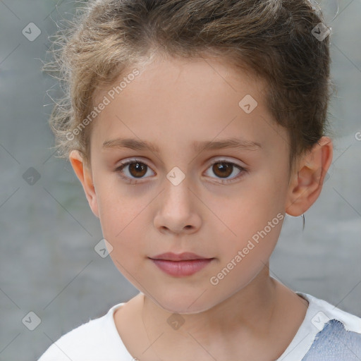 Neutral white child female with short  brown hair and brown eyes