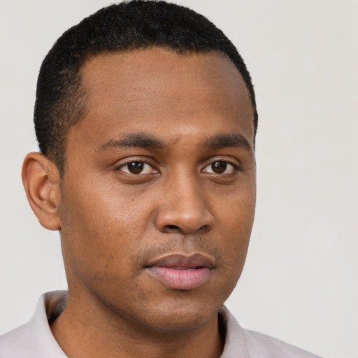 Neutral black young-adult male with short  brown hair and brown eyes