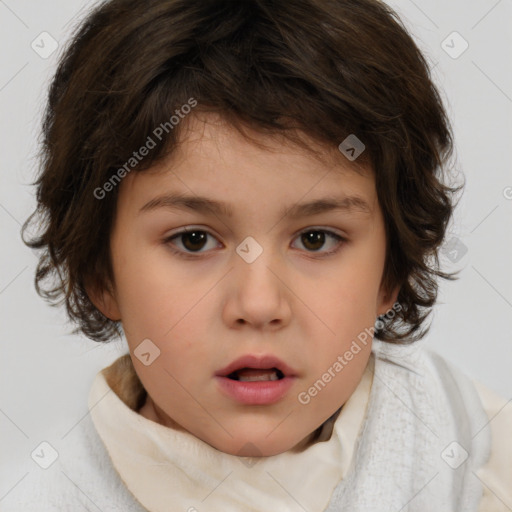 Neutral white child female with medium  brown hair and brown eyes